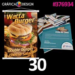 30 cópias iguais | Banner em Lona Vertical | id 376934 | +-90x120cm | Tecido Emborrachado LONA 280g | Bastão de Madeira + Barbante de Nylon | Impressão FRENTE Colorida apenas | 4x0 cores