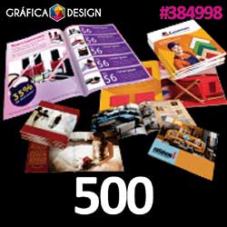 500 cópias iguais | Catálogo 12 Páginas | id 384998 | +-20x15cm | Papel Couchê 80g PAPEL + BARATO | 1 (uma) Dobra + Intercalação + 2 (dois) Grampos | Impressão FRENTE e VERSO Coloridos | 4x4 cores