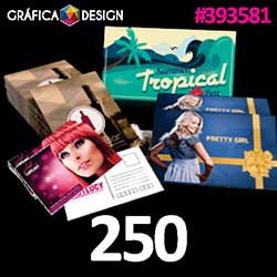 250 cópias iguais | Postal Verniz Total Frente | id 393581 | 18x10cm A6 EXTRA | DL Reduzido | Papel Supremo 300g + METALIZADO Verso Ideal para Escrever | Acabamento Padrão | Impressão FRENTE e VERSO Coloridos | 4x4 cores