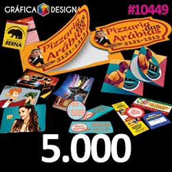 5.000 cópias iguais | Papel Colante | id 10449 | +-7x7cm | Papel Colante Couchê 90g | Meio Corte + Corte Especial | Destaque & Aplique | Impressão FRENTE Colorida apenas | 4x0 cores