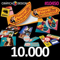 10.000 cópias iguais | Papel Colante | id 10450 | +-7x7cm | Papel Colante Couchê 90g | Meio Corte + Corte Especial | Destaque & Aplique | Impressão FRENTE Colorida apenas | 4x0 cores