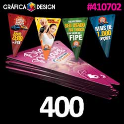 400 cópias iguais | Bandeirolas Grandes Verniz Total Frente 20,7x34 cm | id 410702 | +-20x34cm | Papel Couchê 250g PAPEL CARTÃO + BARATO | Dois Furos de 5mm | Impressão FRENTE Colorida apenas | 4x0 cores