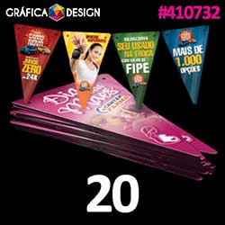 20 cópias iguais | Bandeirolas Grandes Verniz Total Frente 20,7x34 cm | id 410732 | +-20x34cm | Papel Couchê 250g PAPEL CARTÃO + BARATO | Dois Furos de 5mm | Impressão FRENTE e VERSO Coloridos | 4x4 cores