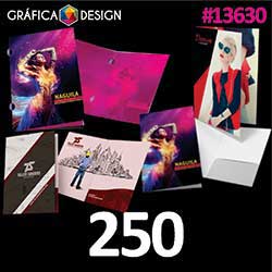 250 cópias iguais | Pasta | id 13630 | +-31x45cm | Papel Couchê 300g PAPEL CARTÃO + ENCORPADO | 1 (um) Vinco | Impressão FRENTE Colorida apenas | 4x0 cores
