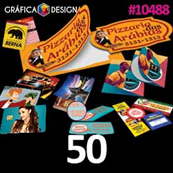 50 cópias iguais | Papel Colante | id 10488 | +-11x9cm | Papel Colante Couchê 90g | Meio Corte + Corte Especial | Destaque & Aplique | Impressão FRENTE Colorida apenas | 4x0 cores