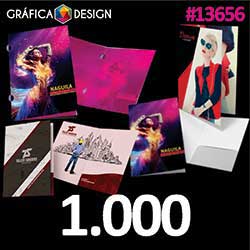 1.000 cópias iguais | Pasta  | id 13656 | +-31x45cm | Papel Couchê 300g PAPEL CARTÃO + ENCORPADO | Corte Especial Tipo Orelha | Impressão FRENTE Colorida apenas | 4x0 cores