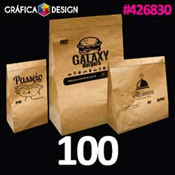 100 cópias iguais | Saco para Delivery Pequeno até 5kg Papel Kraft 18x31,1x10,5cm | id 426830 | +-18x31x10cm | Papel Kraft 90g MARROM | Impressão FRENTE e VERSO Preto&Branco | 1x1 cor