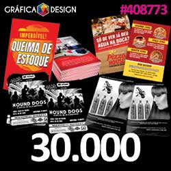 30.000 cópias iguais | Folheto | id 408773 | +-20x21cm | Papel Couchê 120g NORMAL | Impressão FRENTE Colorida apenas | 4x0 cores