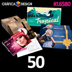 50 cópias iguais | Postal Laminação Fosca | id 16580 | 18x10cm A6 EXTRA | DL Reduzido | Papel Couchê 300g PAPEL CARTÃO + ENCORPADO | Impressão FRENTE e VERSO Coloridos | 4x4 cores