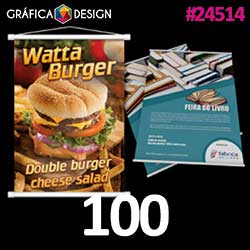 100 cópias iguais | Banner em Lona Vertical | id 24514 | +-70x120cm | Tecido Emborrachado LONA 280g | Bastão de Madeira + Barbante de Nylon | Impressão FRENTE Colorida apenas | 4x0 cores