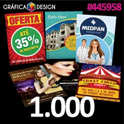 1.000 cópias iguais | Cartaz Promocional Personalizável 29,7x42cm | id 445958 | +-30x42cm | Papel Supremo 300g VERSO IDEAL PARA ESCREVER | Impressão FRENTE Colorida apenas | 4x0 cores