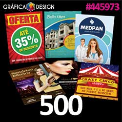 500 cópias iguais | Splash Promocional Personalizável 14,8x21cm | id 445973 | +-15x21cm | Papel Supremo 300g VERSO IDEAL PARA ESCREVER | Faca Corte Padrão | Impressão FRENTE Colorida apenas | 4x0 cores