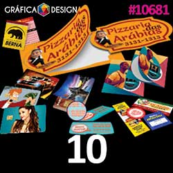 10 cópias iguais | Plástico Vinil Colante | id 10681 | +-8x7cm | Plástico Colante Vinil | Meio Corte + Corte Especial | Destaque & Aplique | Impressão FRENTE Colorida apenas | 4x0 cores