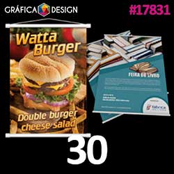30 cópias iguais | Banner em Lona Vertical | id 17831 | +-90x180cm | Tecido Emborrachado LONA 280g | Bastão de Madeira + Barbante de Nylon | Impressão FRENTE Colorida apenas | 4x0 cores