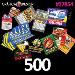 500 cópias iguais | Ímã de Geladeira em PVC | id 17854 | +-5x8cm | Plástico PVC 0,3mm Fino TIPO BARALHO | Corte Especial + Manta Magnética em Tiras | Impressão FRENTE Colorida apenas | 4x0 cores