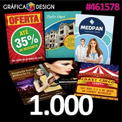 1.000 cópias iguais | Cartaz/Pôster/Folder/Papel Bandeja/Tapete para Carro Verniz Total Frente e Verso 30x42cm | id 461578 | 30x42cm A3 Sulfite Duplo | 2x A4 | Papel Couchê 80g PAPEL + BARATO | Impressão FRENTE e VERSO Coloridos | 4x4 cores