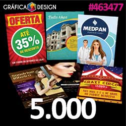 5.000 cópias iguais | Cartaz/Pôster/Folder/Papel Bandeja/Tapete para Carro Verniz Total Frente e Verso 44x62cm | id 463477 | 44x62cm A2 SUPER | 4x Sulfite | Papel Couchê 120g NORMAL | Impressão FRENTE e VERSO Coloridos | 4x4 cores