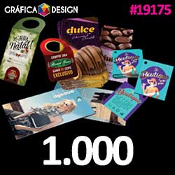 1.000 cópias iguais | Tag | id 19175 | +-4x5cm | Papel Reciclato 240g PAPEL CARTÃO | 1 (um) Furo 3 (três) ou 5 (cinco) mm | Impressão FRENTE e VERSO Coloridos | 4x4 cores