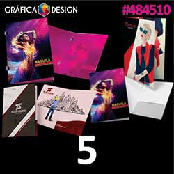 5 cópias iguais | Pasta com Orelha A5 Couchê 300g 31x22cm | id 484510 | +-31x22cm | Papel Couchê 300g PAPEL CARTÃO + ENCORPADO | Corte Especial Tipo Orelha | Impressão FRENTE e VERSO Coloridos | 4x4 cores