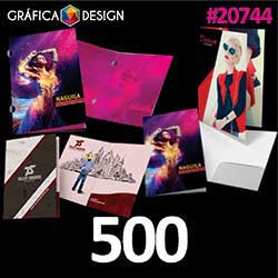 500 cópias iguais | Pasta com Vinco Laminação Fosca e Verniz Localizado | id 20744 | +-31x45cm | Papel Couchê 250g PAPEL CARTÃO + BARATO | 1 (um) Vinco | Impressão FRENTE Colorida apenas | 4x0 cores