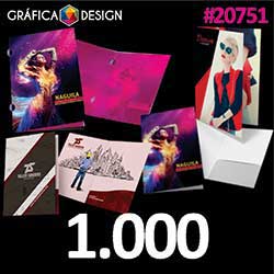 1.000 cópias iguais | Pasta com Orelha Laminação Fosca e Verniz Localizado | id 20751 | +-31x45cm | Papel Couchê 250g PAPEL CARTÃO + BARATO | Corte Especial Tipo Orelha | Impressão FRENTE Colorida apenas | 4x0 cores