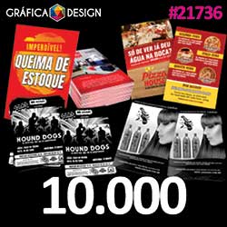 10.000 cópias iguais | Folheto | id 21736 | 10x21cm DL +-3x dentro da Sulfite | Papel Couchê 120g NORMAL | Impressão FRENTE e VERSO Coloridos | 4x4 cores