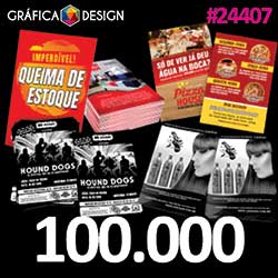 100.000 cópias iguais | Folheto Verniz Total Frente e Verso | id 24407 | 10x14cm A6 PROMO +-4 dentro da Sulfite | Papel Couchê 90g PROMOCIONAL | Acabamento Padrão | Impressão FRENTE Colorida apenas | 4x0 cores