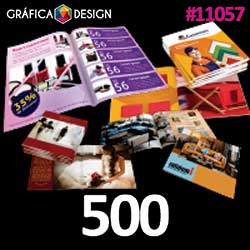 500 cópias iguais | Catálogo 24 Páginas | id 11057 | +-20x15cm | Papel Couchê 90g PROMOCIONAL | 1 (uma) Dobra + Intercalação + 2 (dois) Grampos | Impressão FRENTE e VERSO Coloridos | 4x4 cores