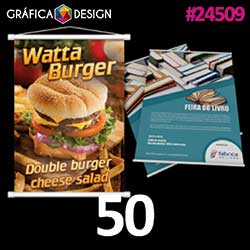 50 cópias iguais | Banner em Lona Vertical | id 24509 | +-60x90cm | Tecido Emborrachado LONA 280g | Bastão de Madeira + Barbante de Nylon | Impressão FRENTE Colorida apenas | 4x0 cores