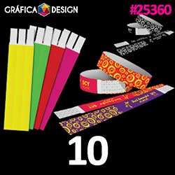 10 cópias iguais | Pulseira de Identificação Tyvek | id 25360 | +-24,5x2cm | Tyvek Sintético de Alta Densidade  | Impressão FRENTE Colorida apenas | 4x0 cores