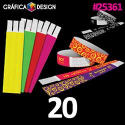 20 cópias iguais | Pulseira de Identificação Tyvek | id 25361 | +-24,5x2cm | Tyvek Sintético de Alta Densidade  | Acabamento Padrão | Impressão FRENTE Colorida apenas | 4x0 cores