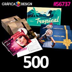 500 cópias iguais | Postal Laminação Fosca e Hot-Stamping Frente | id 56737 | 18x10cm A6 EXTRA | DL Reduzido | Papel Couchê 300g PAPEL CARTÃO + ENCORPADO | Impressão FRENTE Colorida apenas | 4x0 cores