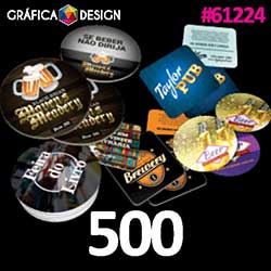 500 cópias iguais | Porta Copos Quadrado | id 61224 | +-8,5x8,5cm | Papel Couchê 300g PAPEL CARTÃO + ENCORPADO | Cantos Redondos | Impressão FRENTE e VERSO Coloridos | 4x4 cores