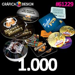 1.000 cópias iguais | Porta Copos Quadrado Verniz Total Frente | id 61229 | +-8,5x8,5cm | Papel Couchê 300g PAPEL CARTÃO + ENCORPADO | Cantos Redondos | Impressão FRENTE e VERSO Coloridos | 4x4 cores