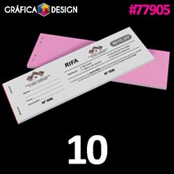 10 cópias iguais | Bloco Grampeado de Rifa para Ação Entre Amigos com Canhoto 10x1 via | id 77905 | +-19x6cm | Papel Sulfite 75g SIMPLES DE IMPRESSORA | Refile Corte Padrão + Colagem + Grampo + Serrilha | Impressão FRENTE Preto&Branco | 1x0 cor