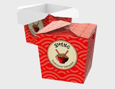 Embalagem Box com Ilhós Papel Alimentício 270g com Película Antigordura 9x9x10cm | Impressão Só Frente | 4x0 cores