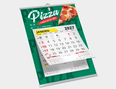 Folhinha Comercial c/ Vareta Metálica  | Papel Duplex 250g | Verniz Total Frente 24,5x35 e Bloco de Calendário 2027 | Impressão Só Frente | 4x0 cores