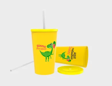 Copo Twister com Tampa e Canudo 575ml - Impressão Colorida - 4x0