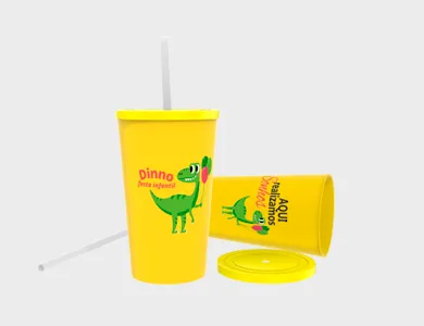 Copo Twister com Tampa e Canudo 575ml - Impressão Colorida - 4x0