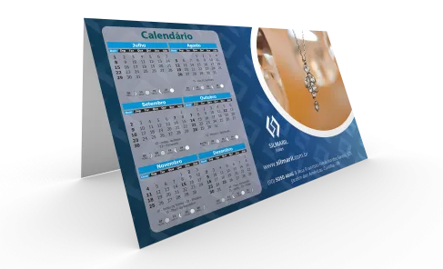 Displays de Mesa com Calendário 2027 Tipo A em PVC 0,76mm Cristal Frente e Verso 17,4x8,8cm - 4x0