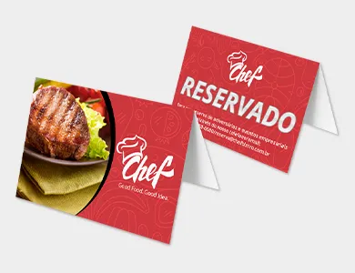 Displays de Mesa Tipo A com Arte Variável em PVC 0,76mm Cristal Frente e Verso 17,6x5,4cm - 4x0
