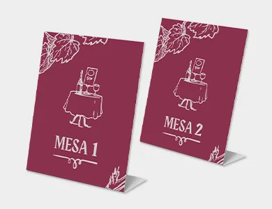 Displays de Mesa Tipo L com Dados Variáveis em PVC 0,76mm Cristal Frente e Verso 8,5x5,4cm - 4x0