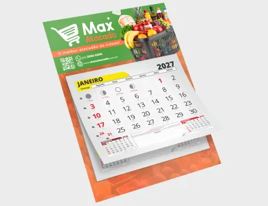 Folhinha com Bloco de Calendário 2027 Duplex 250g Verniz Total Frente 24,5x35cm - 4x0