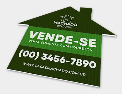 Placas de Sinalização/imobiliária com Faca Padrão em Polionda Branca 3mm com Impressão Direta 60x48cm - 4x0