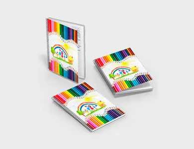 Caderno com Espiral Capa Maleável A5 14,8x21 48 folhas 4x0 Couchê 300g Laminação Fosca - 4x0