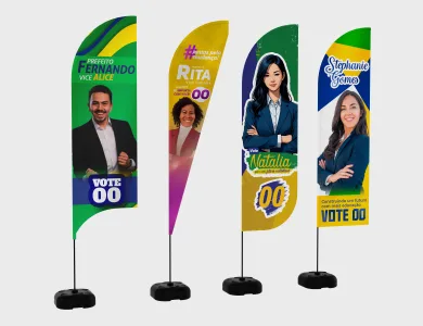Wind Banner Eleitoral Grande com Base de Plástico Tecido Microfibra 75x200cm - 4x4