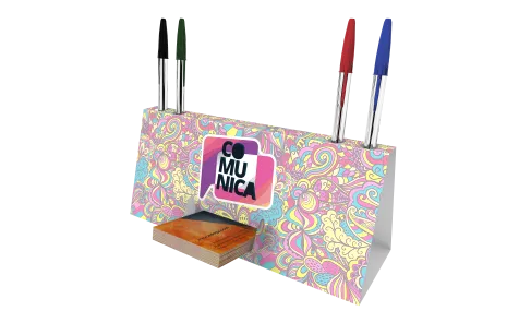 Calendário de Mesa 2027 com Porta Cartões e Canetas Couchê 300g Sem Verniz 18x25cm - 4x0