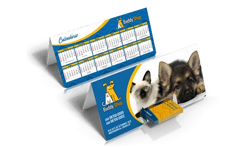 Calendário de Mesa 2027 com Porta Cartões Supremo 300g Verniz Total Frente 18x25cm - 4x0