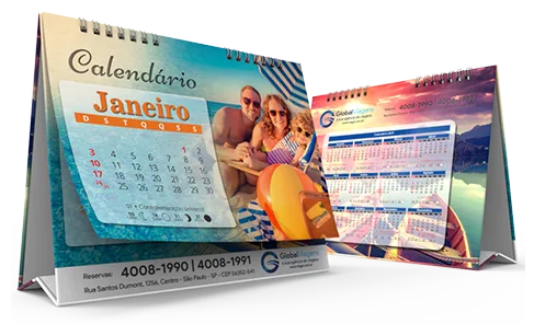 Calendário de Mesa 2027 com Wire-o Base Rígida e Guarda Personalizável 16x20cm (Couchê 170g Fosco) - 4x4
