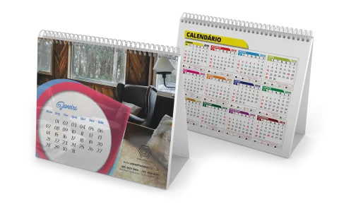 Calendário de Mesa 2027 com Wire-o e 24 páginas Couchê 150g Sem Verniz 15x12,5cm - 4x4